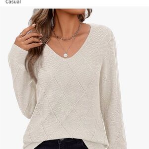 Women's Long Sleeve Cream V-Neck Crochet Sweater Size XXL